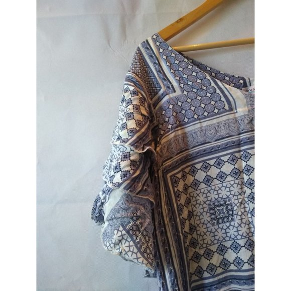 NWT Pure Nordic Blue & White V-Neck Tiered Short Sleeve Babydoll Blouse Size M - Picture 3 of 6